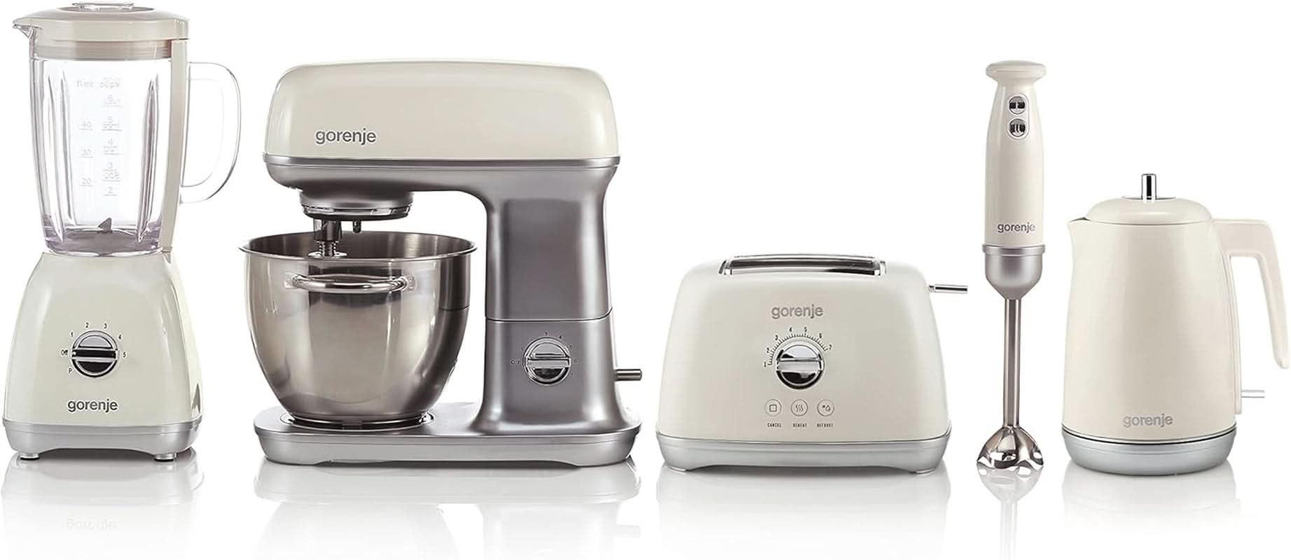 Gorenje MMC 1000 RL Küchenmaschine 7 Geschwindigkeitsstufen/Schüssel 4,5 Liter/ 1000 W Motorleistung / 3D Mixen/Supersilent/Easyclean/Überhitzungsschutz/Drehzahlregulierung/Champagne Mutter und Kind Naty Shop