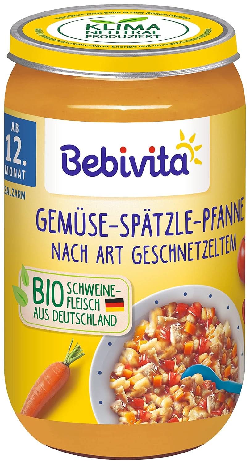 Menüs für den 12. Monat, 6er-Packung (6 x 250 g) Mother and Baby Naty Shop 6 x 250 Gramm Gemüsespätzlepfanne im Schnitzel-Stil
