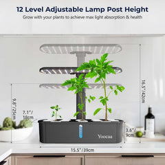 Sistem de creștere hidroponică pentru 12 plante, grădină de plante aromatice de interior cu cronometru automat, pompă, kit inteligent de creștere a grădinii reglabil pe înălțime (semințele nu sunt incluse)