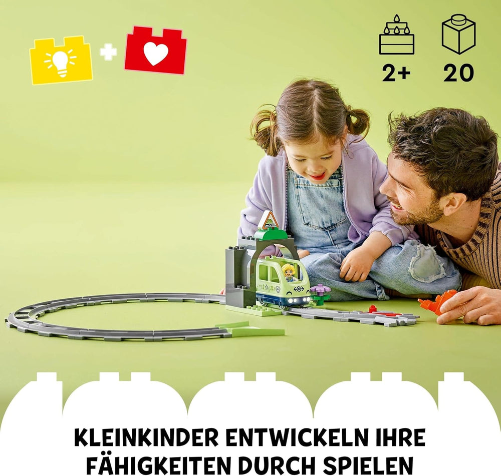 LEGO DUPLO Eisenbahntunnel und Schienen – Erweiterungsset - Lernspielzeug für Kleinkinder – 10-teilige Bahnstrecke mit Trichter und Weiche – Geschenk für Jungen & Mädchen ab 2 Jahren - 10425