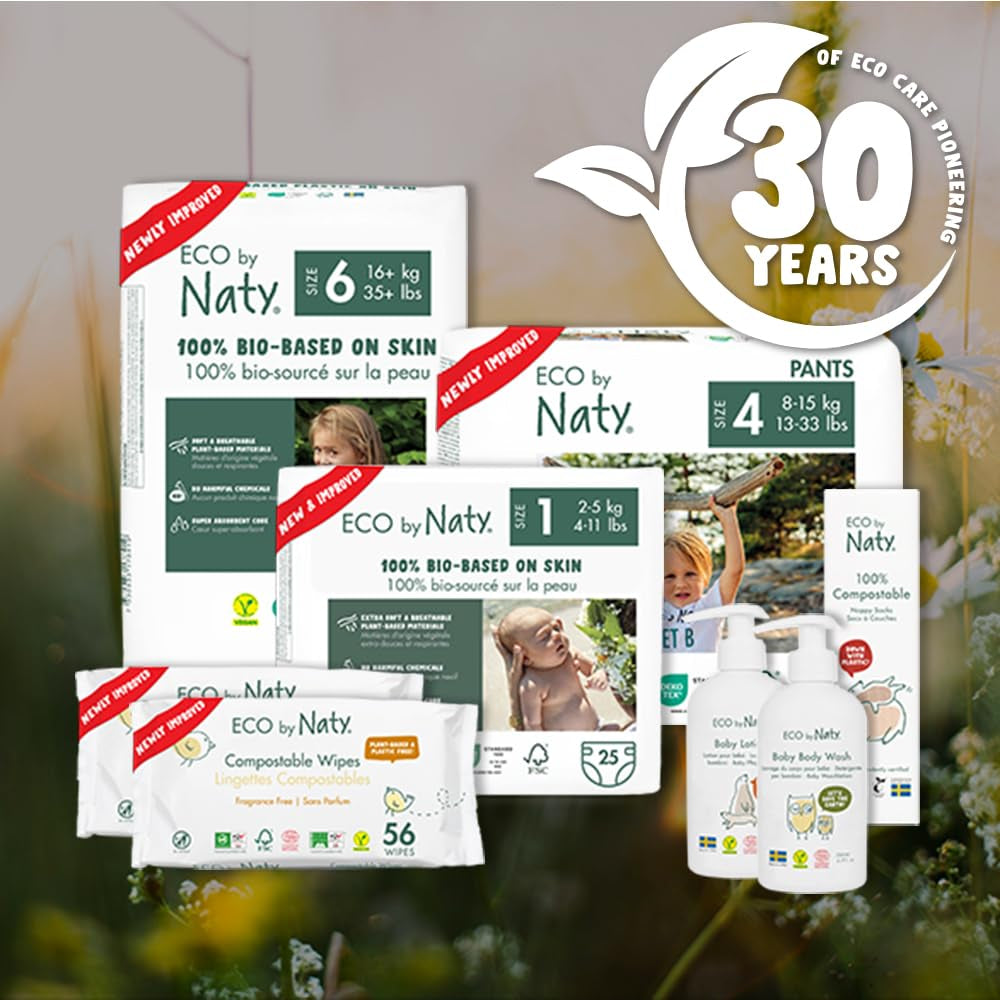 Șervețele umede Naty pentru bebeluși | 100% pe bază de plante și fără parfum pentru piele sensibilă | Șervețele fără plastic și certificate compostabile, cu 98% apă purificată | 672 de șervețele (12 pachete)