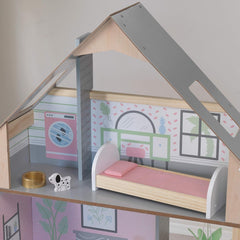Kidkraft Alina Holzpuppenhaus mit Möbeln und Zubehör für 30-cm-Puppen, 3-stöckiges Spielset mit Hund und beweglicher Treppe, Spielzeug für 3-jährige Kinder, 10229 Naty Shop Puppenhäuser