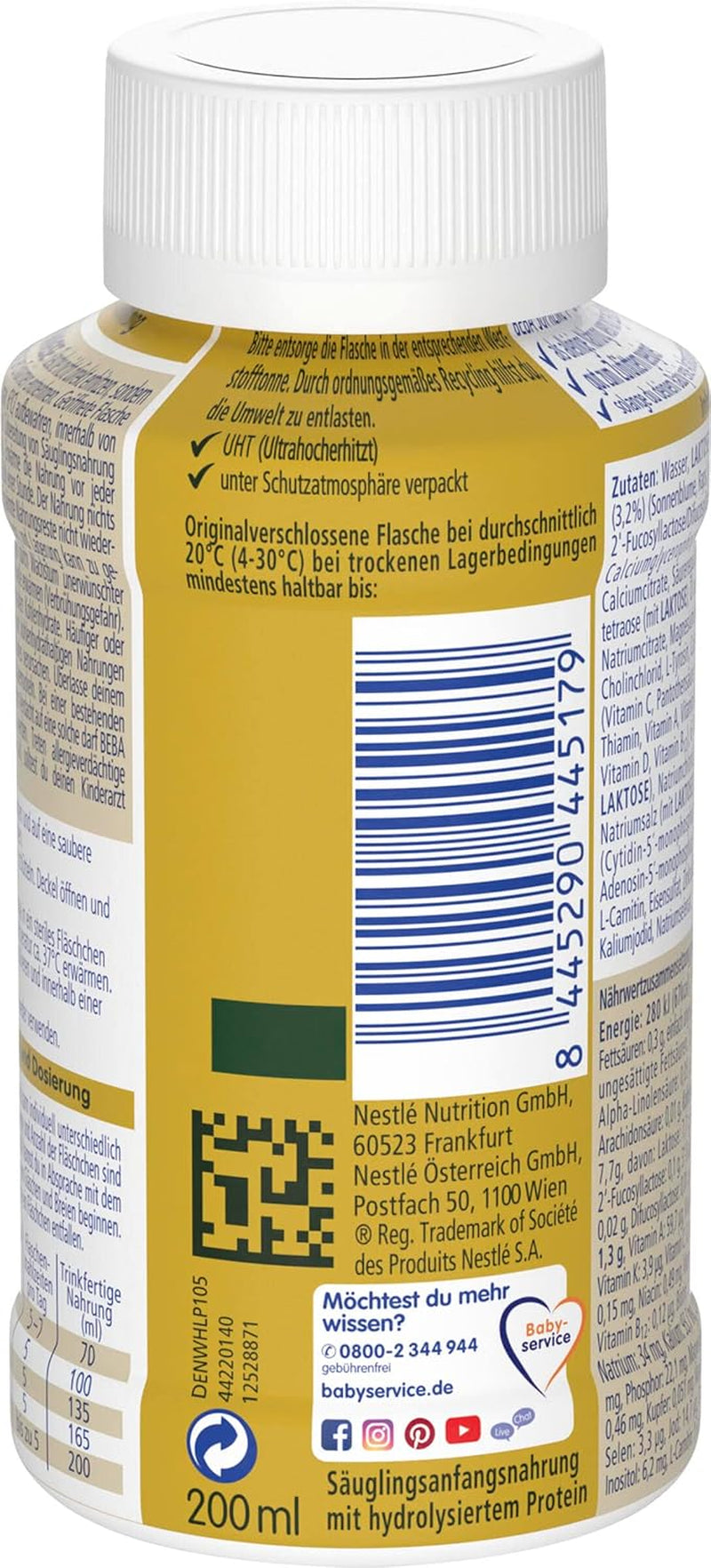 BEBA Nestlé BEBA SUPREME 1 Formulă pentru sugari: Biberoane gata de băut, cu Omega 3, 1 pachet (1 x 200 ml)