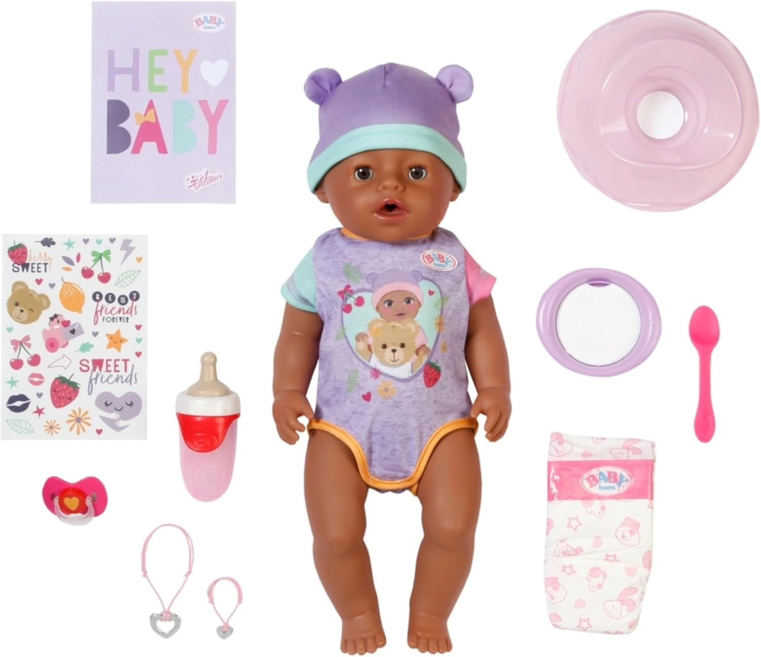 BABY Born Eva - păpușă bebeluș 43 cm - 10 funcții, inclusiv accesorii și saltea - Funcționează complet fără baterii - Potrivită pentru copii cu vârsta de 3 ani și peste