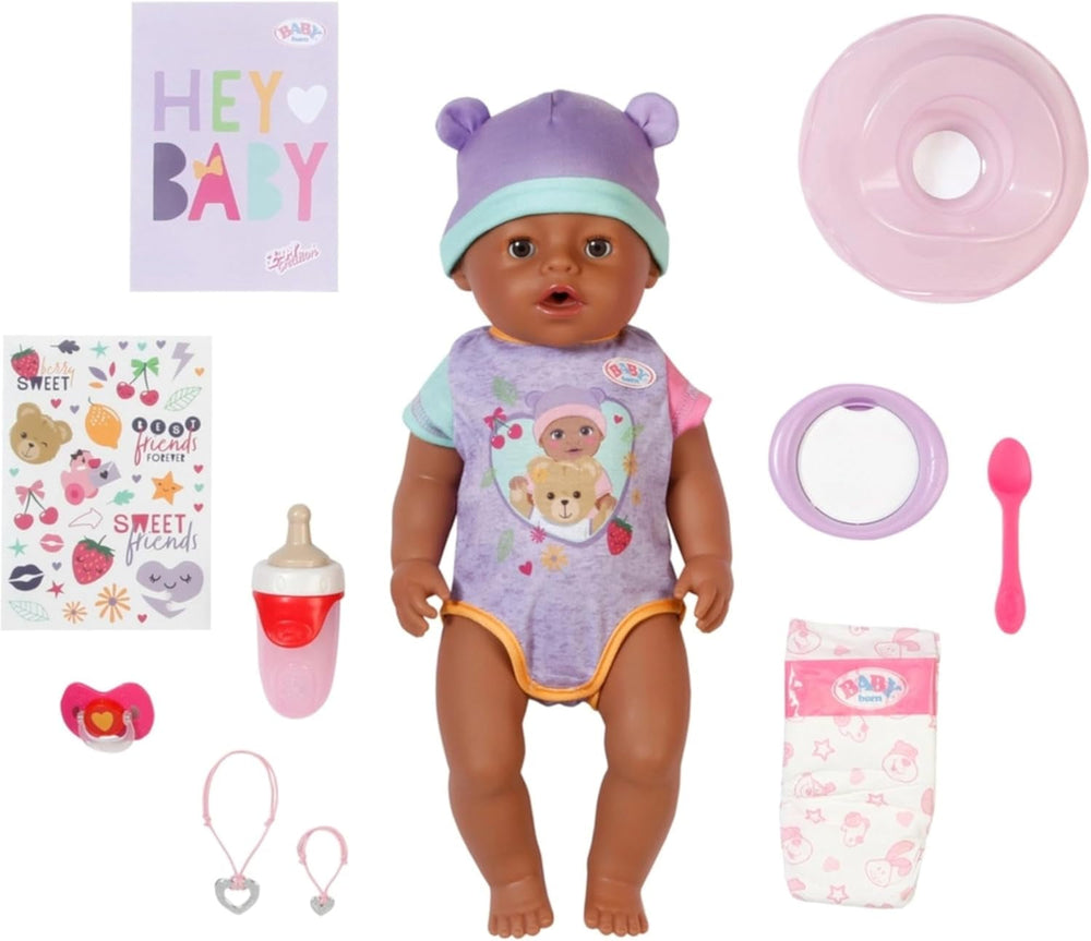 BABY Born Eva - păpușă bebeluș 43 cm - 10 funcții, inclusiv accesorii și saltea - Funcționează complet fără baterii - Potrivită pentru copii cu vârsta de 3 ani și peste