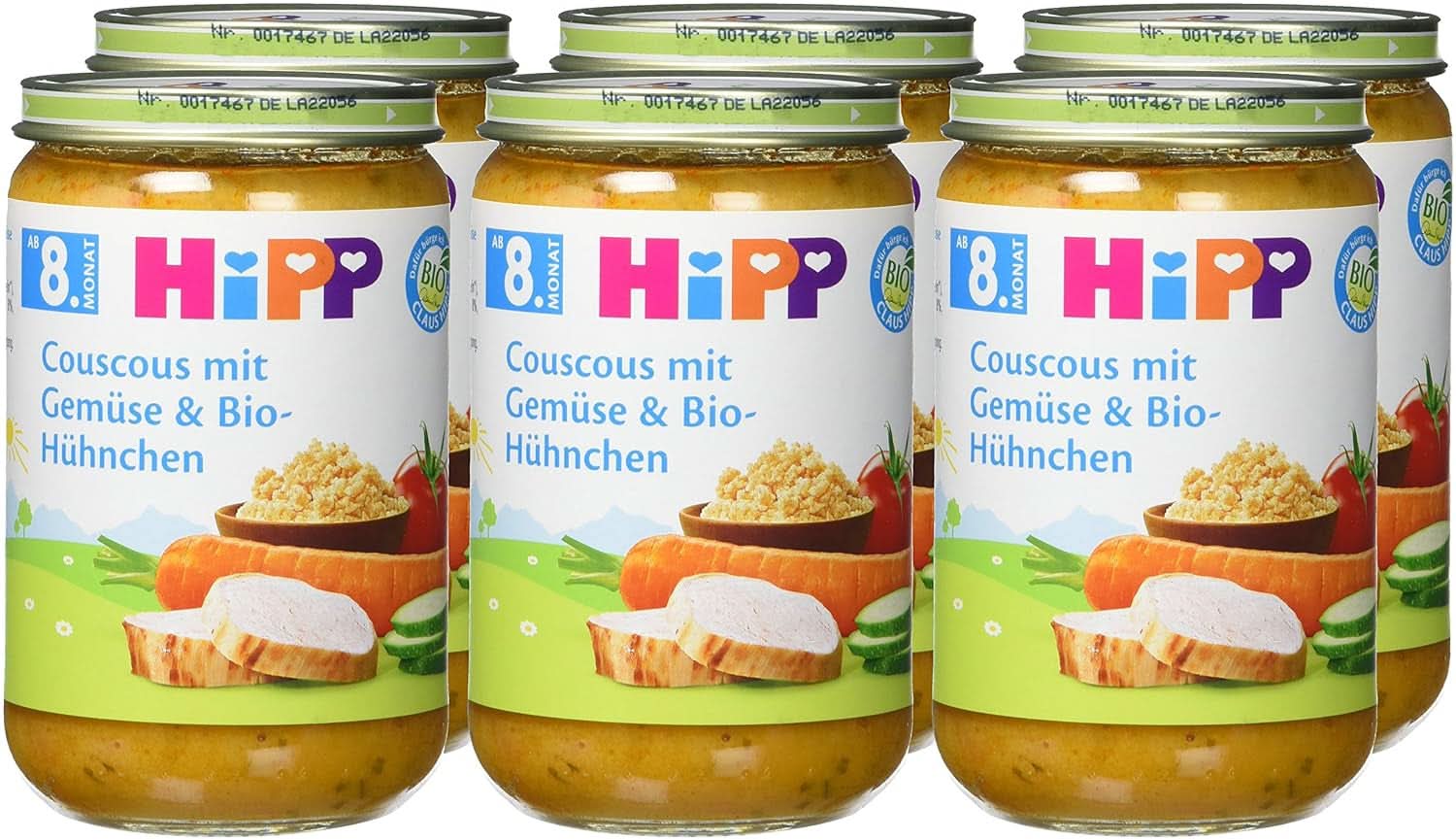 Hipp Couscous mit Gemüse und Bio-Hähnchen, 6er-Pack (6 x 220 Gramm) Mutter und Kind Naty Shop