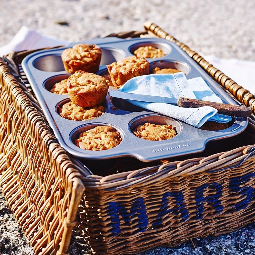 Backformen und Muffinblech aus aluminisiertem Stahl von Kitchenaid, antihaftbeschichtet, ofenfest, spülmaschinenfest, Grau, Naty Shop Backformen und -bleche