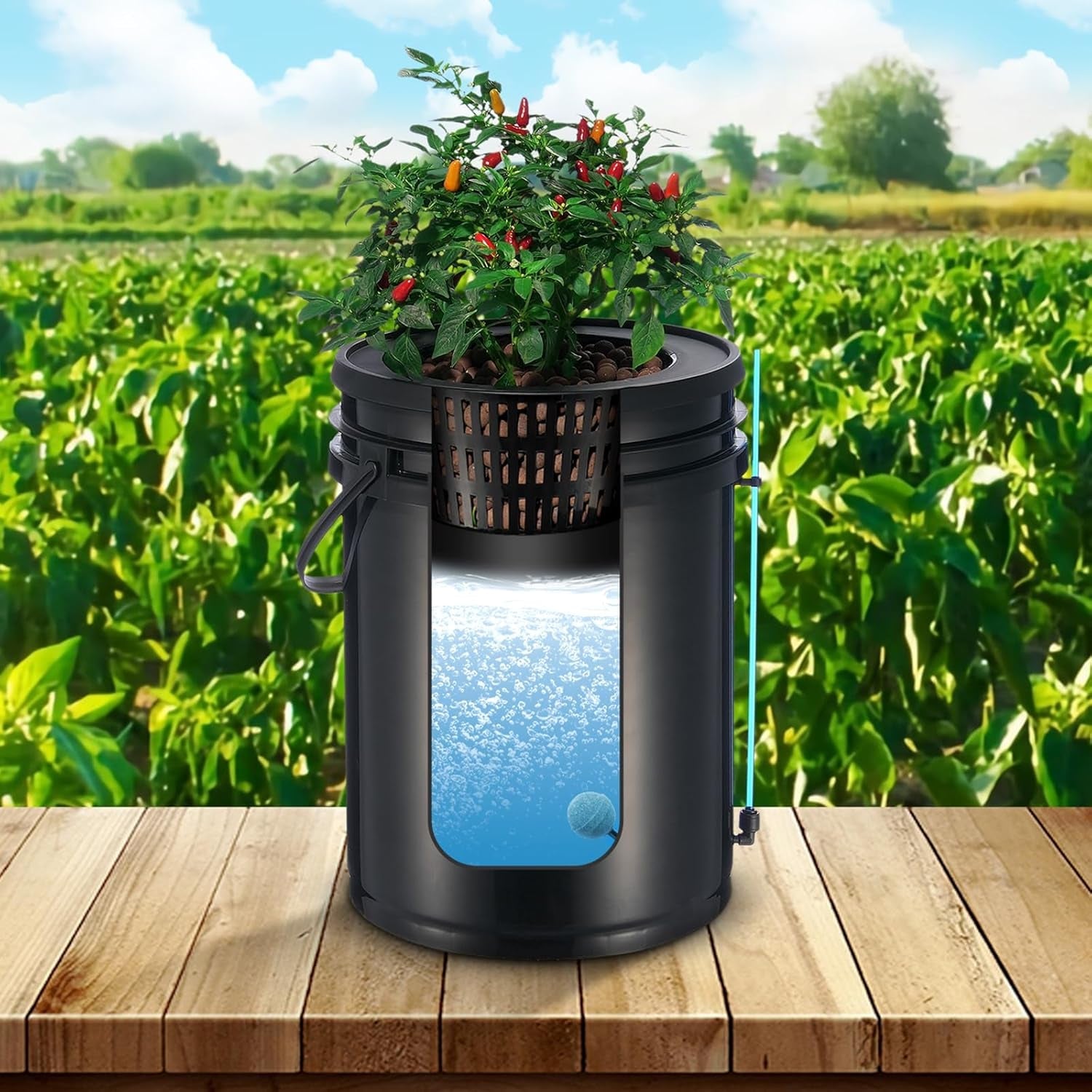 Sistem de creștere hidroponică VEVOR DWC, sisteme de creștere hidroponică cu kit de picurare în ghiveci, cultură în apă adâncă, 4 găleți de 20 l, cu pompă de aer, pietre de aer și indicator al nivelului apei pentru legume cu frunze verzi