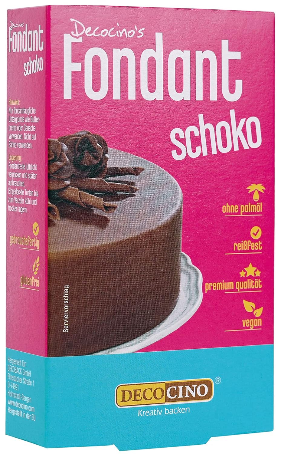 DECOCINO Fondant Schoko – 250 G – Ideal Zum Verzieren Von Kuchen, Torten, Cupcakes – Palmölfrei & Vegan Glazuri si Decor Naty Shop 250 G (1Er Pack) Schokolade