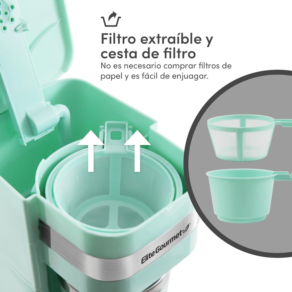 EHC113M# Espressor cu filtru pentru o singură servire, compact, personal, cu cană termică de călătorie din oțel inoxidabil în interior, pentru cafea măcinată, filtru reutilizabil, verde mentă, 400 ml