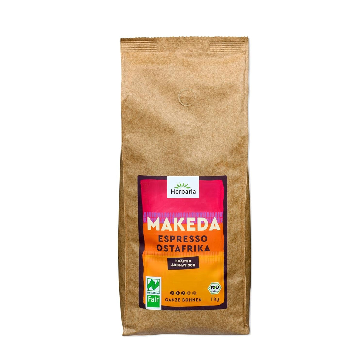 Herbaria MAKEDA Bio-Espresso ganze Bohnen 1 kg – Naturland Fair zertifiziert aus Ostafrika – Röstaromen mit Kakao und Eichenholznoten – Bio-Kaffeebohnen perfekt für tragbare Filter und Kaffeevollautomaten Naty Shop Coffee Makeda ganze Bohnen 1 kg Espresso