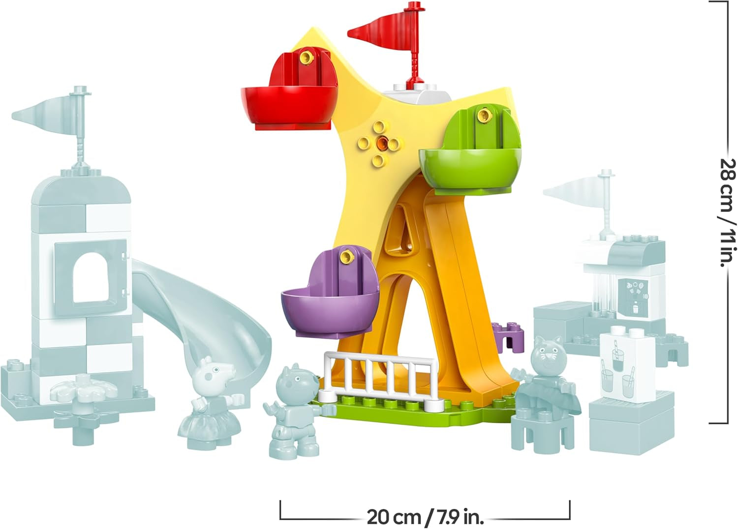 LEGO DUPLO Peppa Wutz Jahrmarkt - Montessori Spielzeug - Motorikspielzeug für Kinder ab 2 Jahren - Vorschule Spiele mit Riesenrad, Rutsche & 3 Figuren inkl. Mollie Mieze & Klausi Kläff 10453