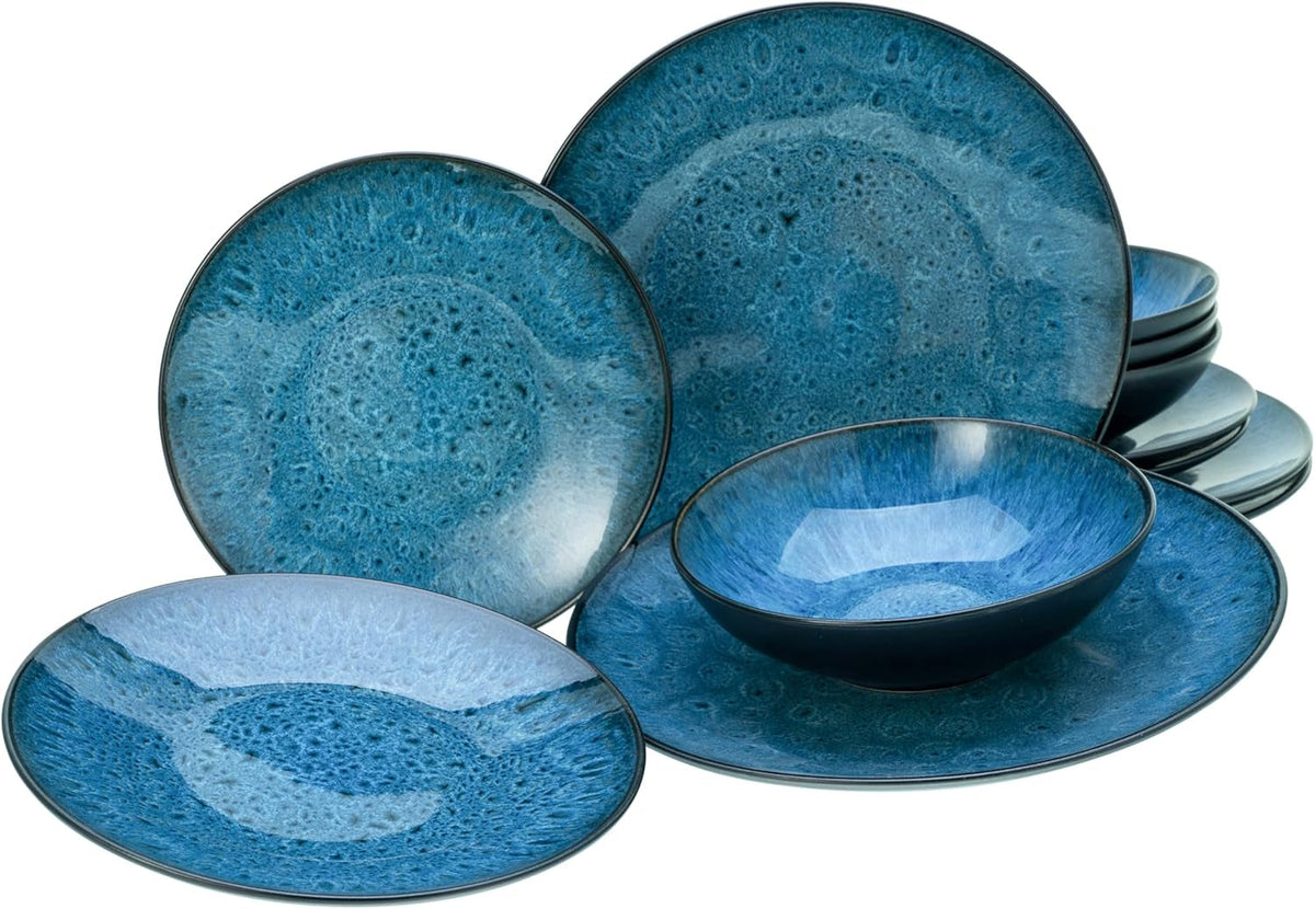 Creatable, 23630, CAPRI-Serie – Reaktive Emaille, Geschirrset 16-teilig Geschirrsets Naty Shop Blue Tellerset 12-teilig.