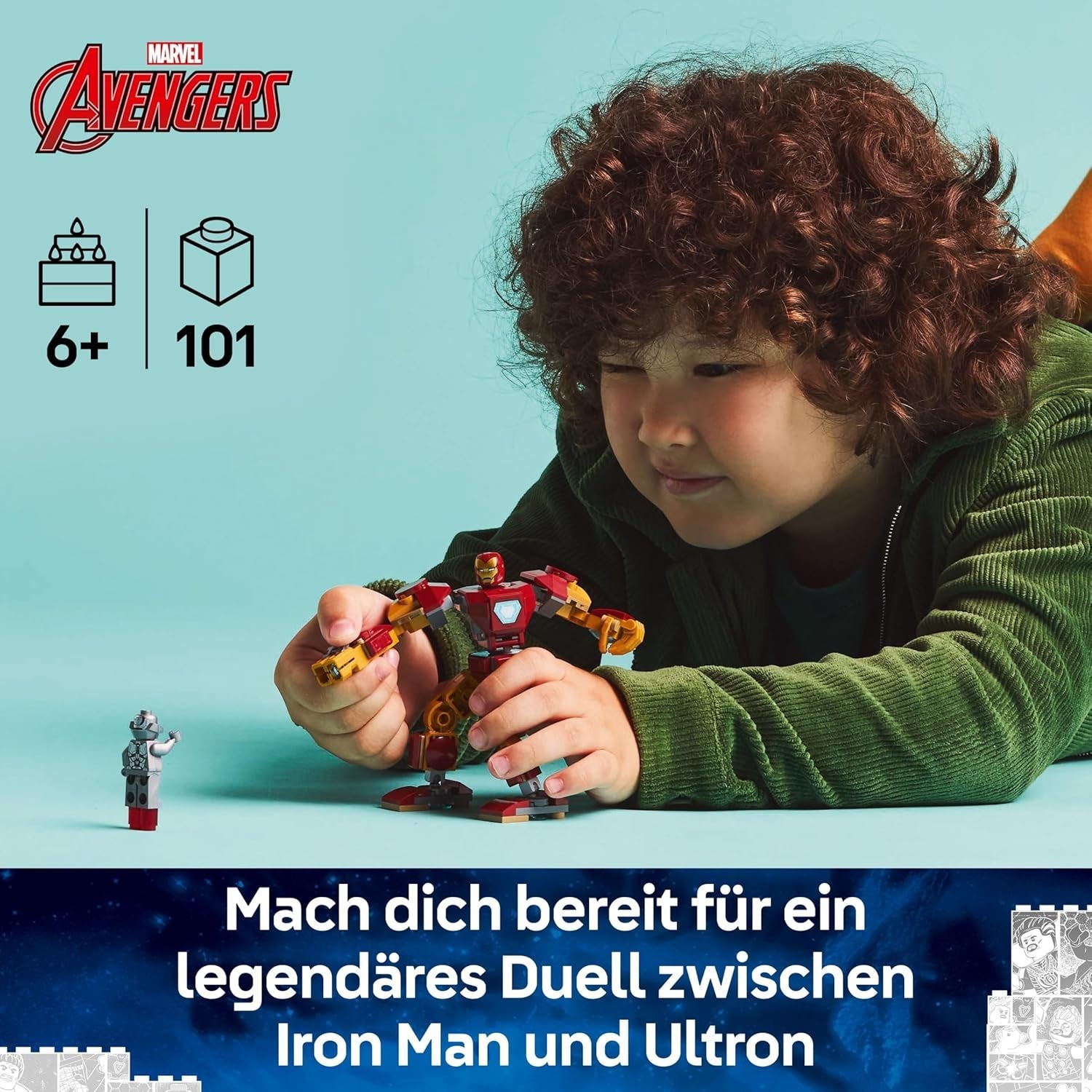 LEGO | Marvel Iron Man Mech vs. Ultron - Superhelden Spielzeug mit 2 Minifiguren - Actionfigur mit beweglichen Armen, Beinen & Fingern - Geschenk für Jungen und Mädchen ab 6 Jahren 76307