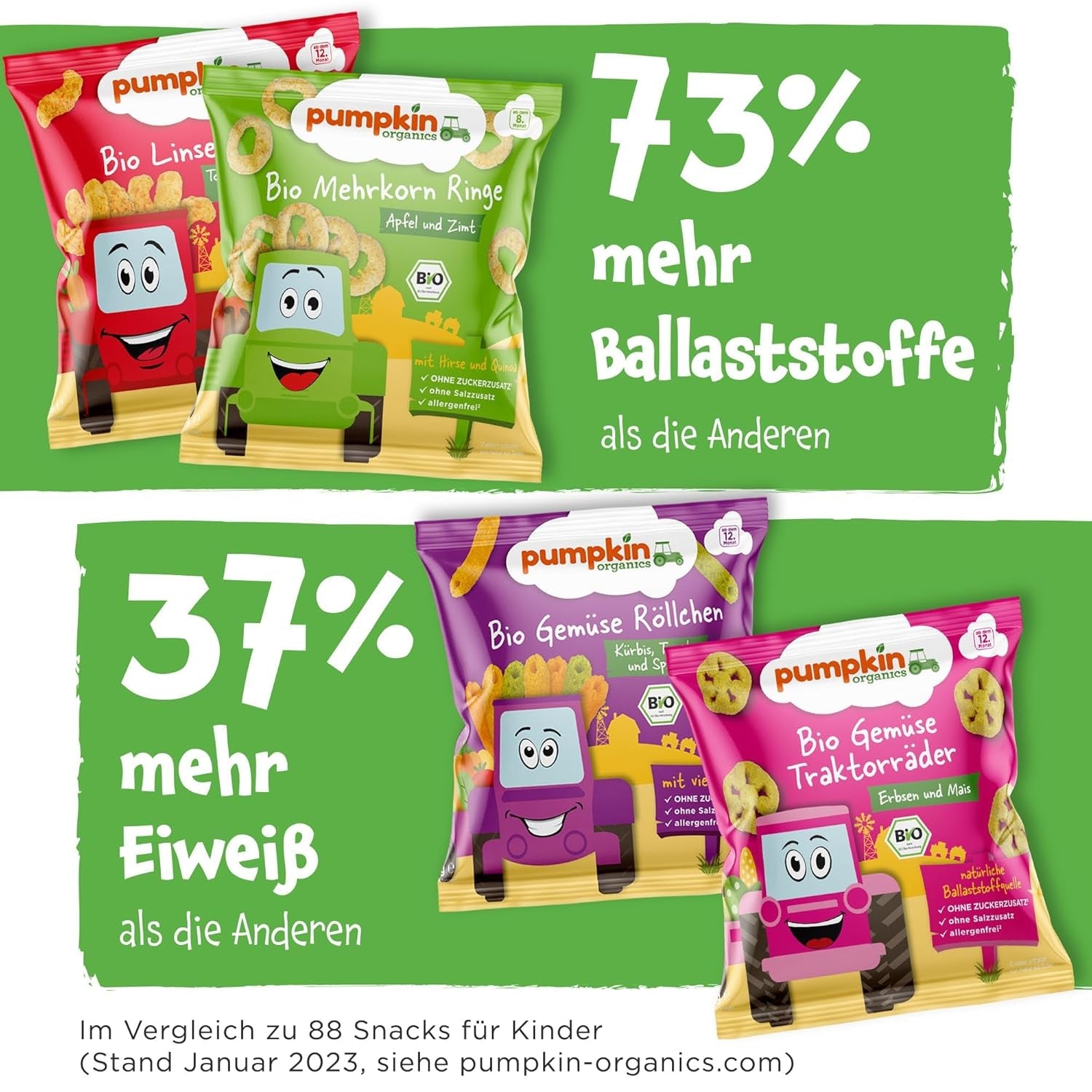 Inele multicereale organice Pumpkin Organics pentru copii, morcov și mango (pachet de 8) Gustări pentru bebeluși fără aditivi de la 12 luni - fără alergeni² și fără gluten³ Gustări crocante pentru copii (8 x 20g)
