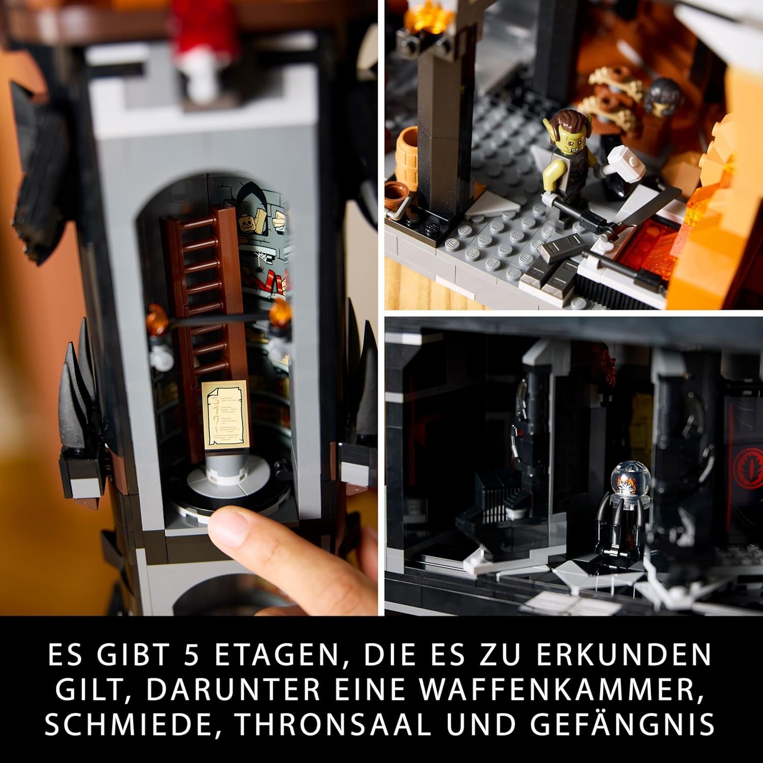 LEGO Icons Der Herr der Ringe: Barad-dûr, Bauset für Erwachsene mit den Minifiguren Sauron, Gothmog, Ork, Frodo, Sam und Gollum, Erinnerungsstück zum Film, Sammlerstück für Fans 10333