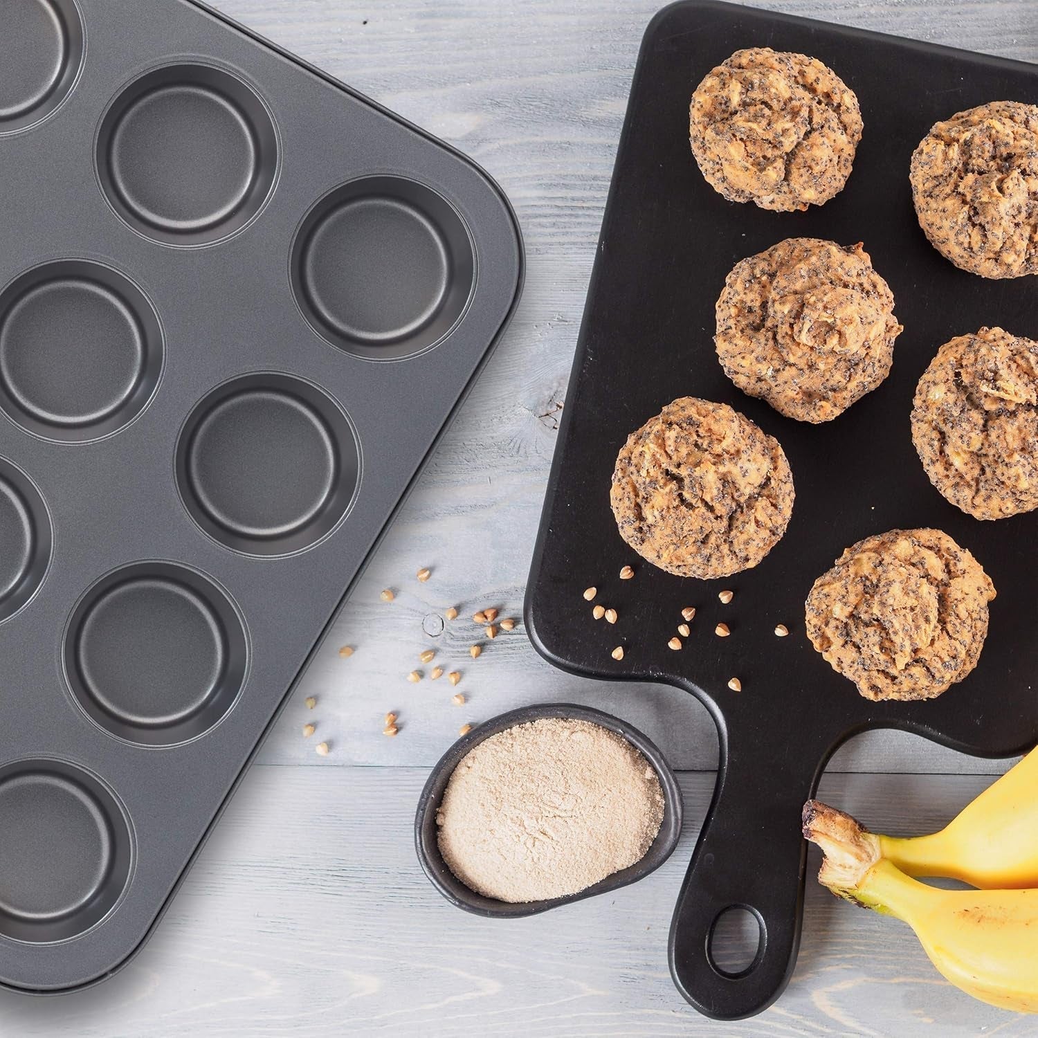 Relaxdays Muffinform, 2Er Set, 12Er Muffinbleche, Antihaftbeschichtet, Carbonstahl, Muffins & Cupcakes, Ø 6,5 Cm, Grau, 10030825 Matrite si tavi pentru copt Naty Shop