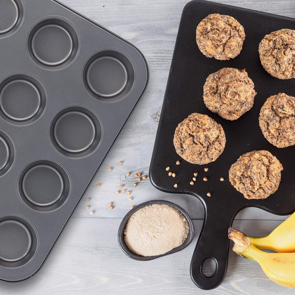 Relaxdays Muffinform, 2Er Set, 12Er Muffinbleche, Antihaftbeschichtet, Carbonstahl, Muffins & Cupcakes, Ø 6,5 Cm, Grau, 10030825 Matrite si tavi pentru copt Naty Shop