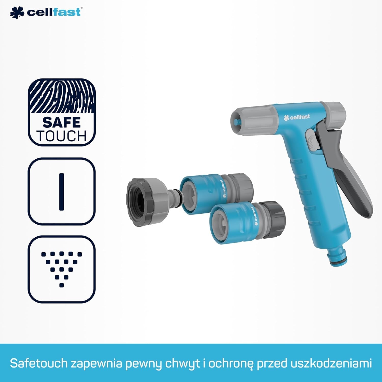 Set furtun de grădină Cellfast Ideal, robust, flexibil, cu 4 straturi, aspersor, rezistent la UV și alge, tehnologie Reach, 27 bar, -20/+60° pe termen scurt, 1/2 inch, 20 m