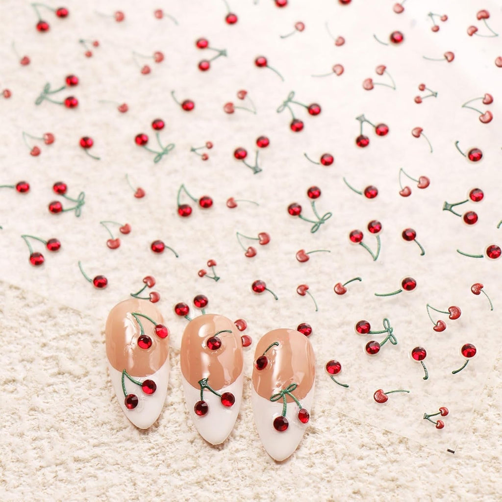 JMEOWIO 3D Nagelsticker Kirsche Nail Art Sticker Selbstklebend Nagelaufkleber 5D Stereoskopisch Dekoration Nageldesign Zubehör 1 Blatt