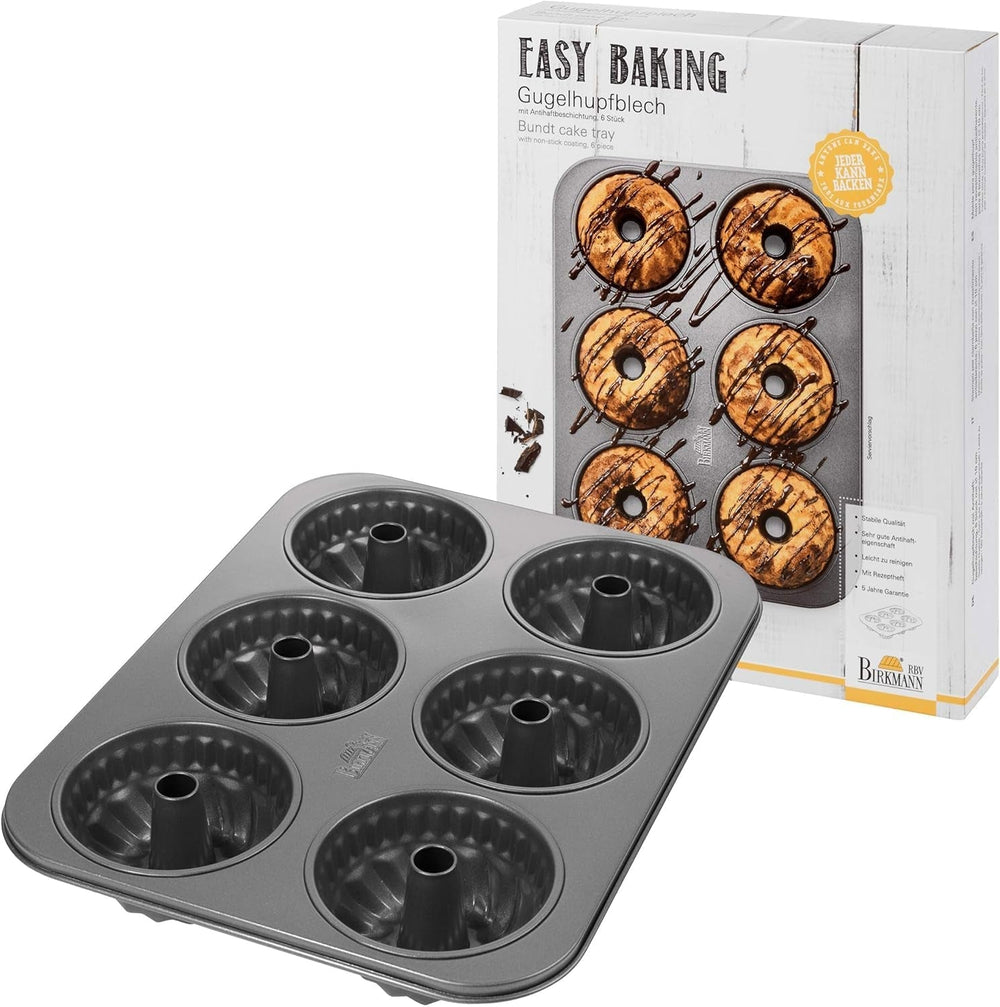 Birkmann, Easy Baking, Donutblech, Backform Für 6 Donuts, Mit Hochwertiger Antihaftbeschichtung, Ø 9 Cm, Mit Rezept, 881631 Formen und Backbleche Naty Shop 6Er Gugelhupfform