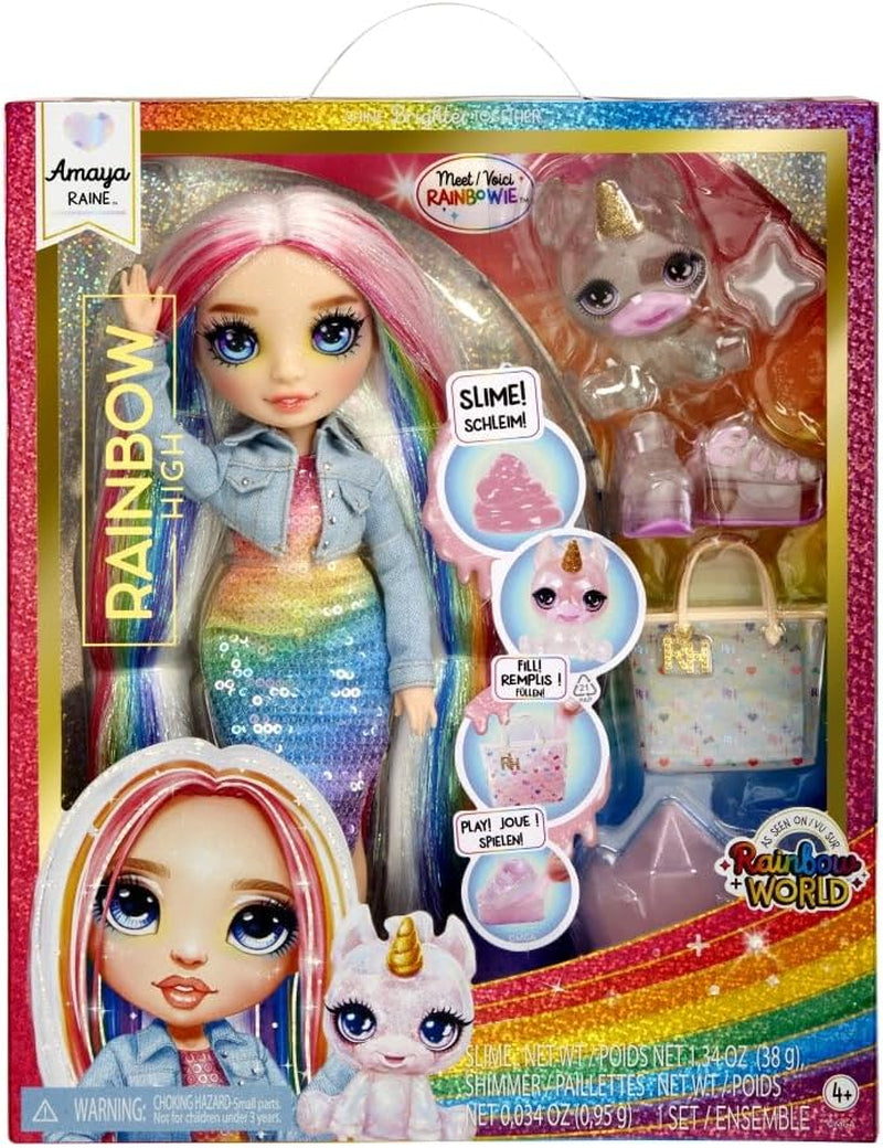 Rainbow High Fashion Doll mit Schleim und Haustier – Amaya (Regenbogenfarben) – 28 cm große Glitzerpuppe mit Glitzerschleim, magischem Tier und Modeaccessoires – Spielzeug für Kinder – 4–12 Jahre Naty Shop Dolls