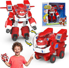 Super Wings Robot Toys – Jett Transformers Spielzeugautos Toy Trucks Avec Mini Jet Avion Jouets Pour Enfants 3 4 5 Ans, Red Actionfiguren Naty Shop Jett A