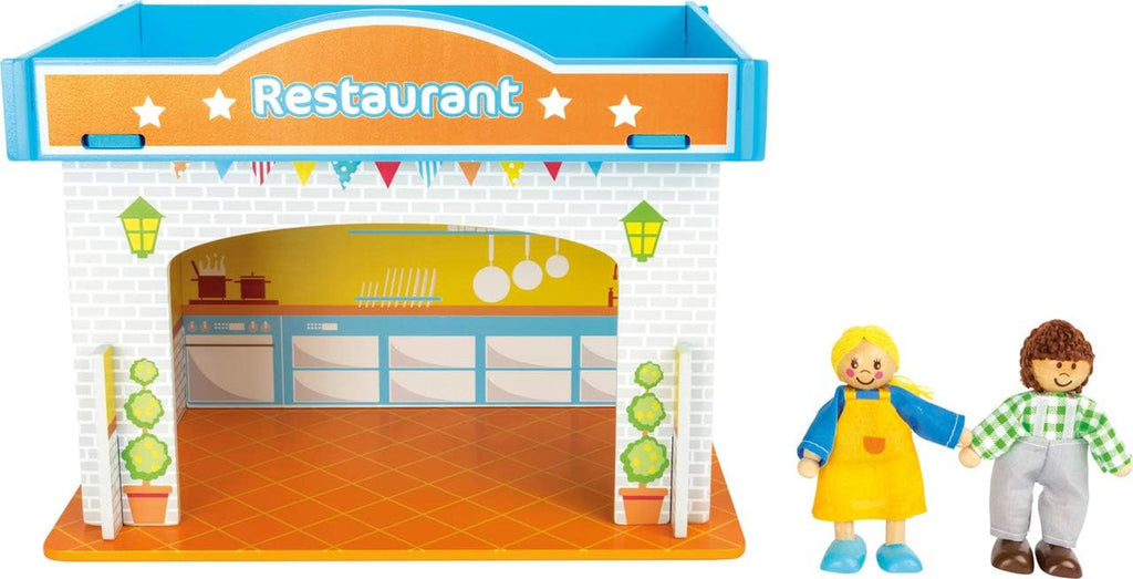 Small Foot 10852 Playhouse Restaurant Fabricat din lemn, Cu 2 figurine pentru păpuși, accesorii și acoperiș detașabil, De la 3 ani Casute de papusi Naty Shop