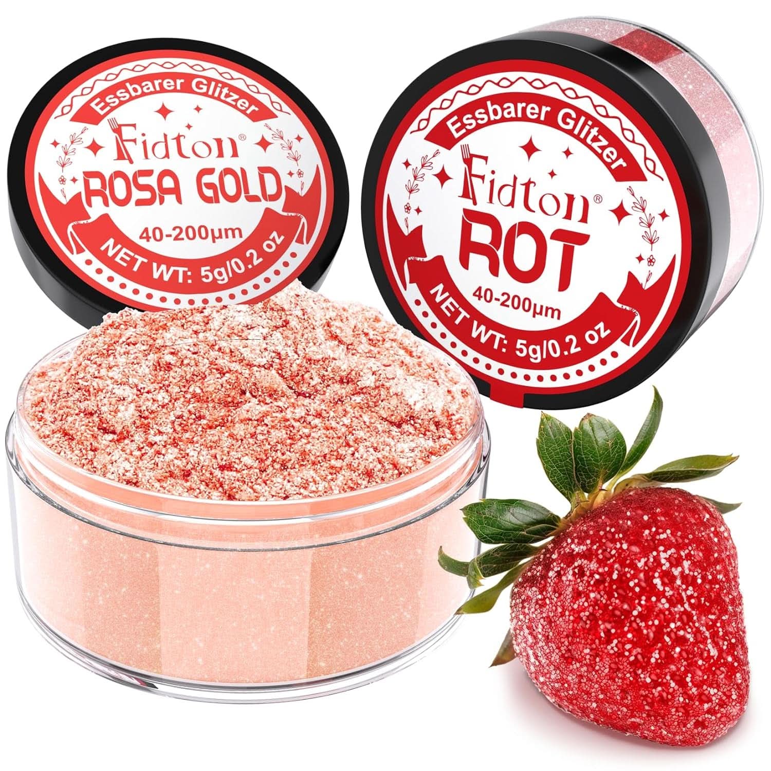 Glitter comestibil, pudra, 5 grame Glitter Naty Shop RoseGold si Rosu