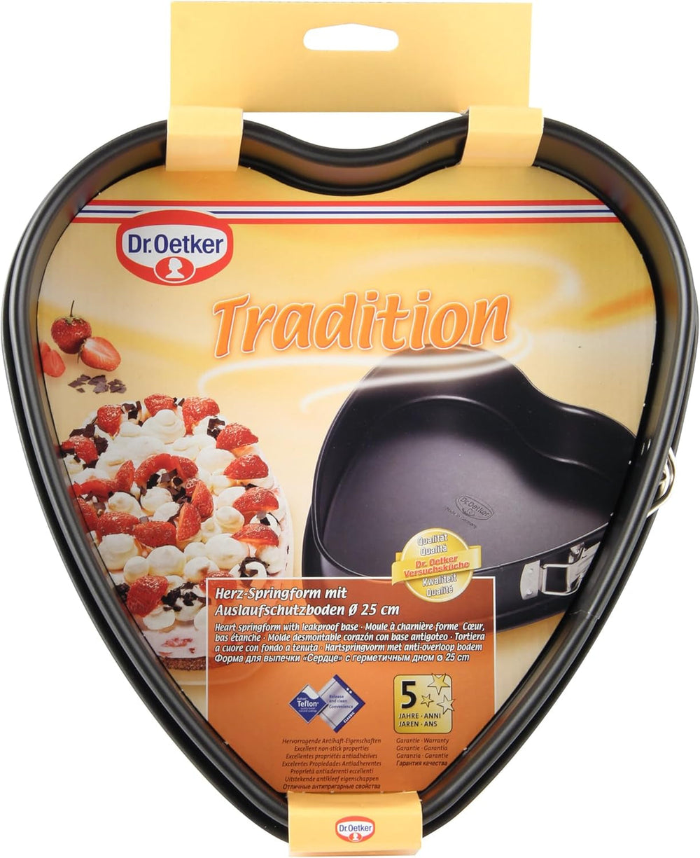 Tavă de tort Dr. Oetker în formă de inimă cu fund antiaderent, 25 cm, tavă de tort cu fund plat, tavă de copt în formă de inimă și antiaderentă din oțel cu strat antiaderent, cantitate: 1 bucată, 1479 negru