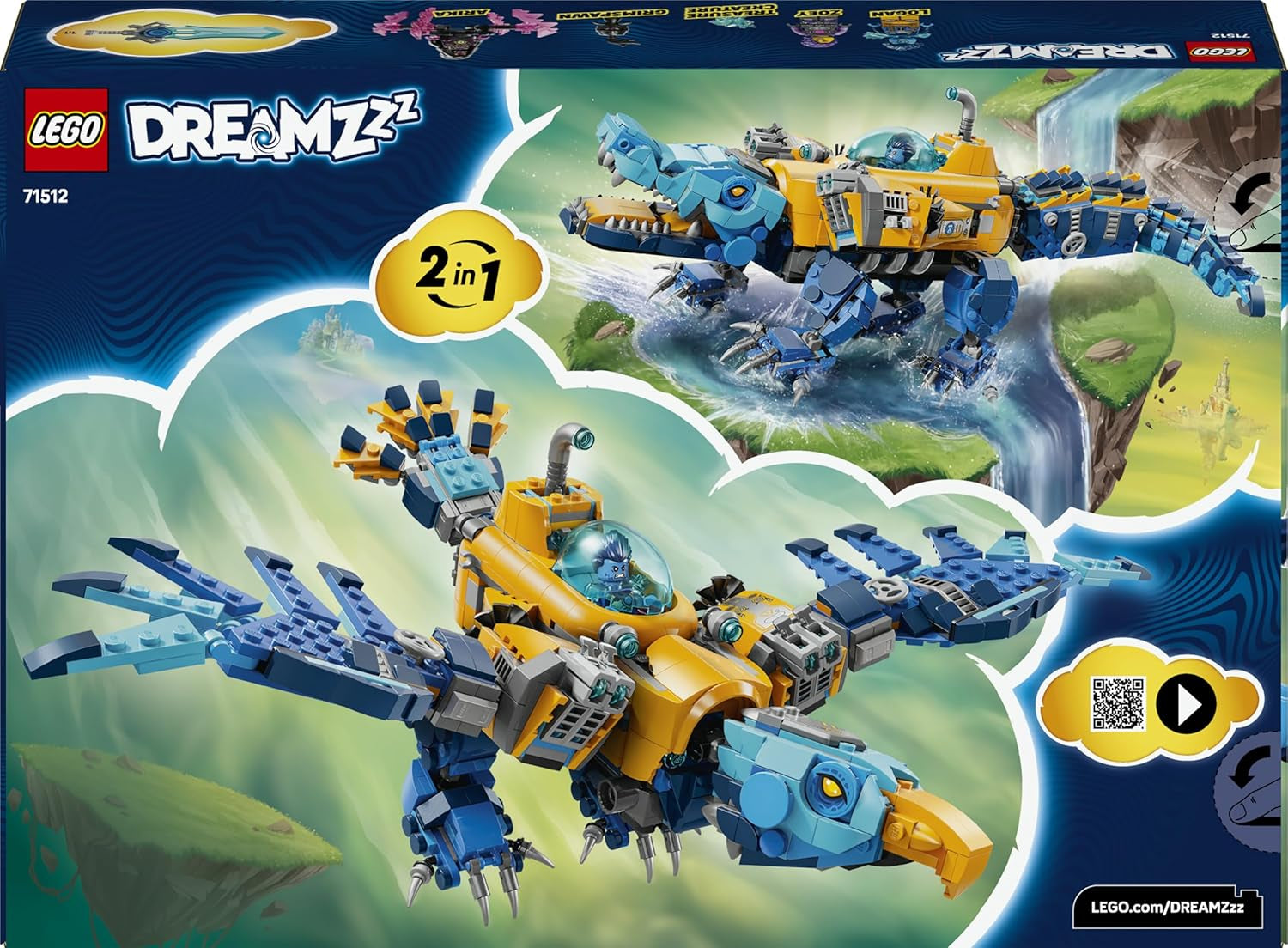 LEGO DREAMZzz 2in1 Krokodil-U-Boot - Spielzeug verwandelbar in Adler-U-Boot - inkl. 3 Minifiguren, 2 Spinnen und Einer sammelbaren blauen Schatz-Kreatur - Geschenk für Jungen ab 8 Jahren - 71512