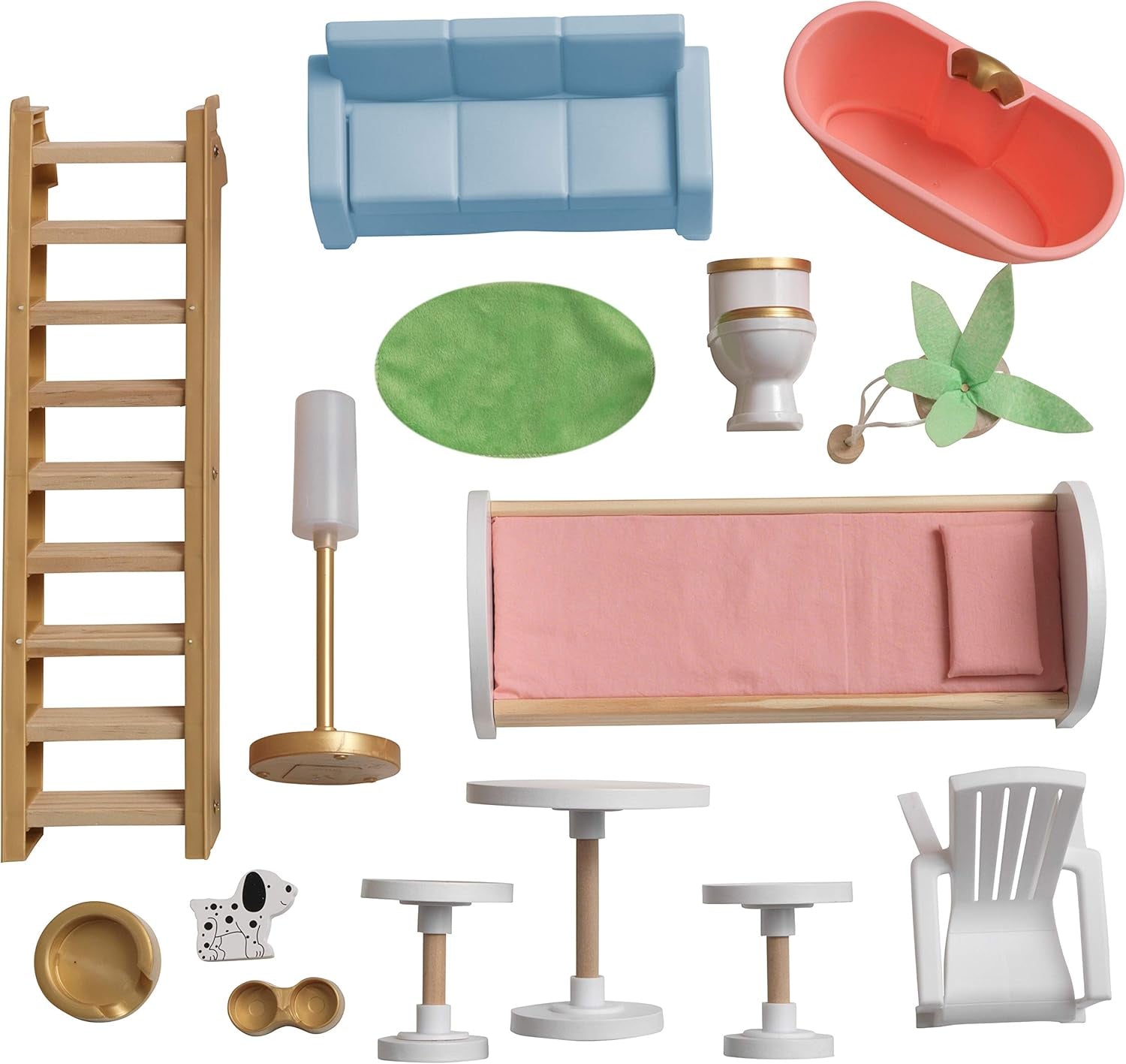 Kidkraft Alina Holzpuppenhaus mit Möbeln und Zubehör für 30-cm-Puppen, 3-stöckiges Spielset mit Hund und beweglicher Treppe, Spielzeug für 3-jährige Kinder, 10229 Naty Shop Puppenhäuser