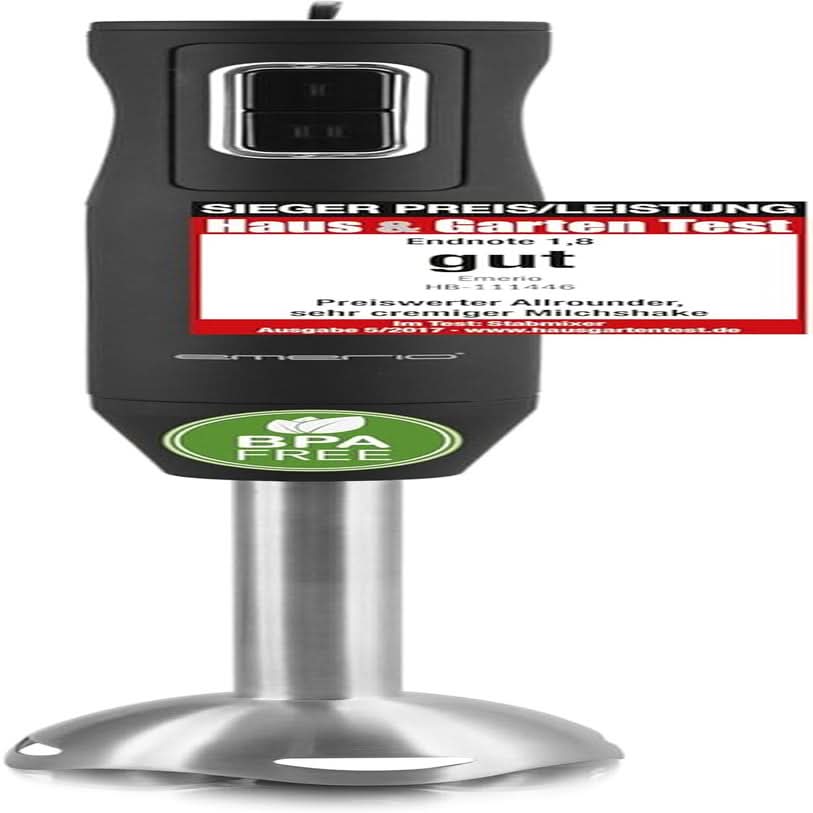 Emerio HB-111446 Standmixer, TESTSIEGER Preis/Leistung, Gummierter Rutschfester Griff, Edelstahl, Bpa-Frei, Schwarz, 250W Kitchen Naty Shop 250W