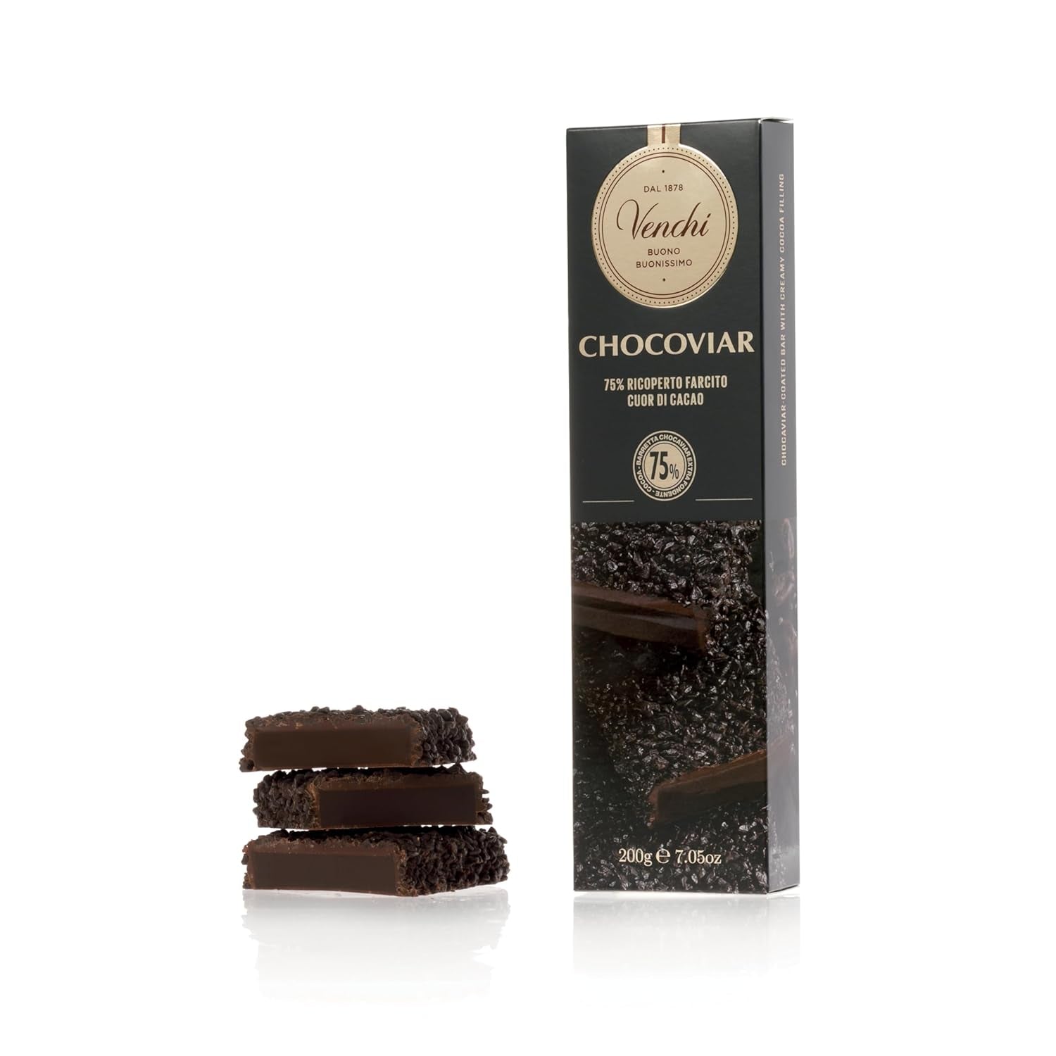 Venchi, Chocoviar Pistazien-Schokoriegel, 200 Gramm Naty Shop Chocoviar 75 % (dunkle Schokolade)