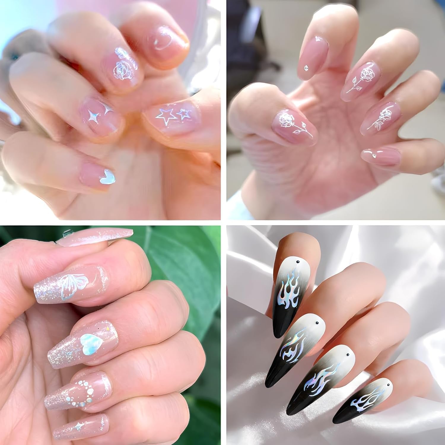 30 Blatt Aurora-Nagelkunst-Aufkleber, Selbstklebende 3D-Blumen-Nagelaufkleber, Aurora-Mond-Stern-Nagelaufkleber Für Nagelkunst, Blatt-Herz-Nageldesign Für Diy-Acrylnägel-Dekoration
