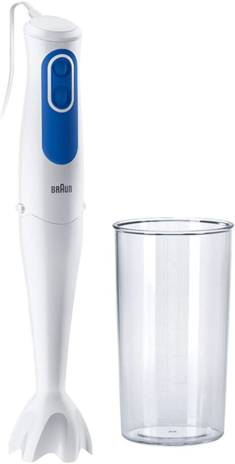 Braun Multiquick 3 MQ 3000 Smoothie+ Stabmixer – Pürierstab mit 2 Geschwindigkeiten, Powerbell plus und Splashcontrol-Technologie, 700 Watt, Inkl. 600 Ml Mix- & Messbecher, Blau/Weiß Kitchen Naty Shop Mq 3000 - Mixfuß Aus Kunststoff