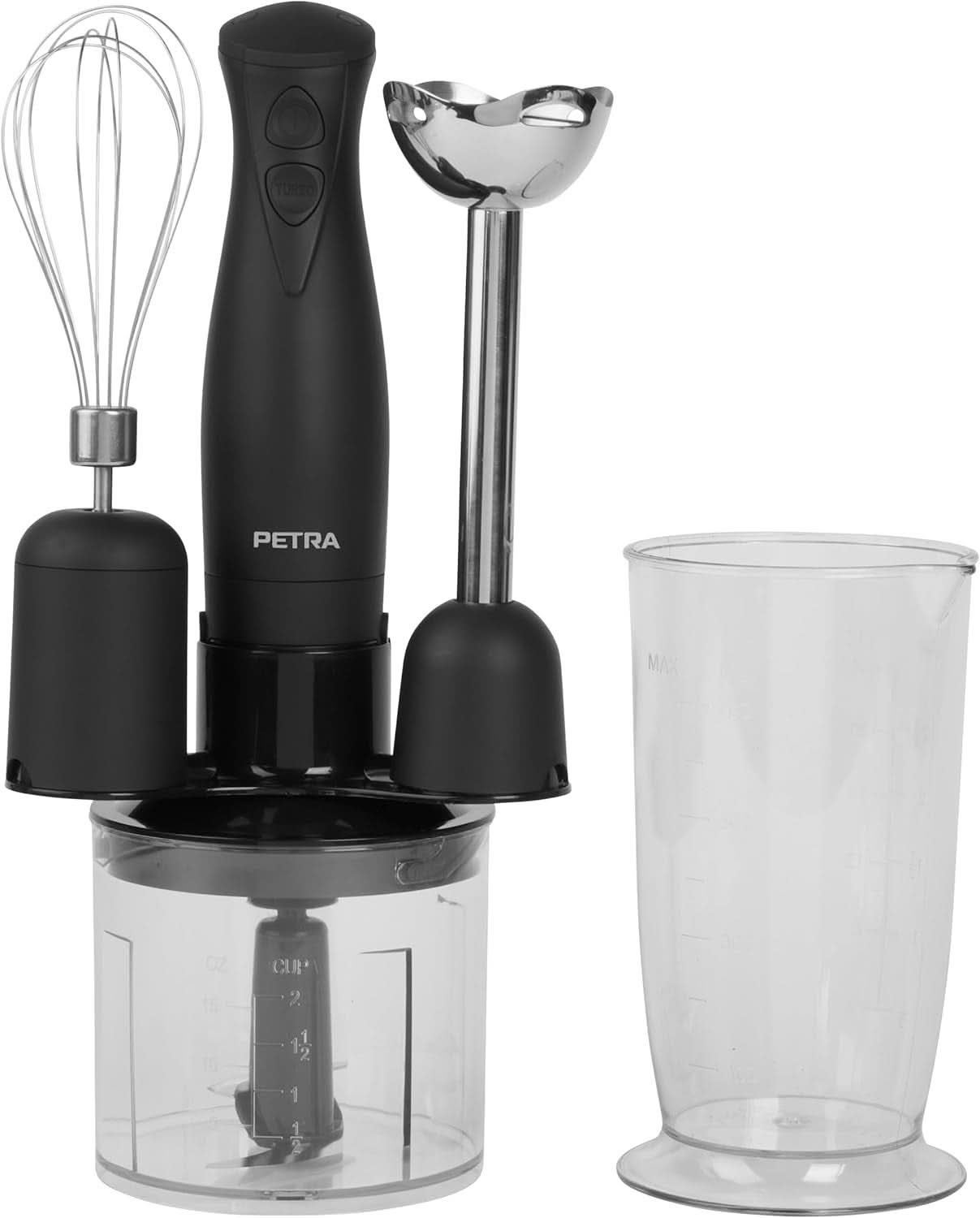 Petra PT2827BMBLKVDE 3-In-1 Mixer – Bpa-Freie Anbauteile, 500Ml-Schüssel, 700Ml-Becher, Schneebesen, Mixen, Zerkleinern, 2 Geschwindigkeiten, Edelstahlklingen, Für Babynahrung, Smoothies, Saucen, 350W Mutter und Kind Naty Shop 3-In-1 Mixer Mit Becher