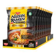 Nissin Ramen Premium - Shoyu Yuzu 10er-Pack luftgetrocknete Instant-Nudeln nach japanischer Art, aromatisiert mit Yuzu-Sojasauce und getrocknetem Lauch (10 x 92,7 g)