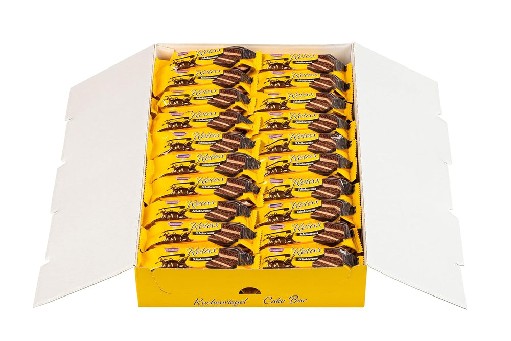 KuchenMeister Relax Cocoa Cake Bar 32g | Pandișpan cu gust de ciocolată | Umplutură delicată cu cremă de cacao | Ciocolată neagră crocantă | Gustare perfectă între mese | 1 x baton 32g