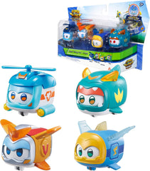 Super Wings Super Pets 4 Stück Shine, Golden Boy, Jerome, Ellie, umschaltbarer Gesichtsausdruck, Blitzeffekt, tragbares Spielzeug für Jungen und Mädchen im Alter von 3, 4, 5, 6, 7, 8 Jahren, 5,1 cm große Actionfiguren, Naty Shop, 4er-Pack B
