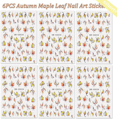 6 Blatt Herbst Nagelsticker,Ahornblatt Selbstklebend Nagelaufkleber,Herbst Nail Sticker,Nageldesign Zubehör,Nail Art Sticker,Selbstklebende Deko Für Nägel