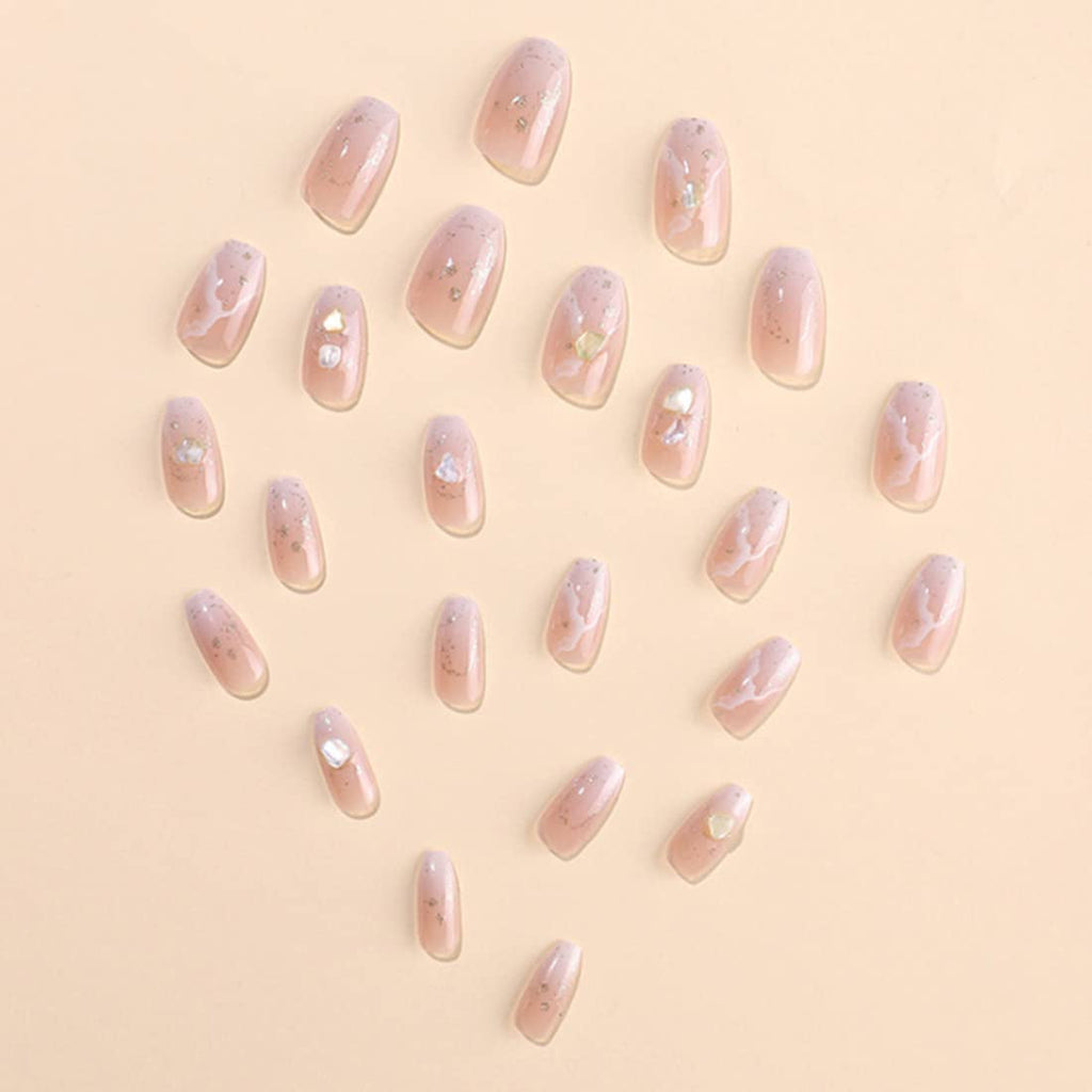 24 buc unghii false pătrate, culoare nud, franceze, scurte, acoperire completă, unghii false, presare pe unghii pentru femei și fete