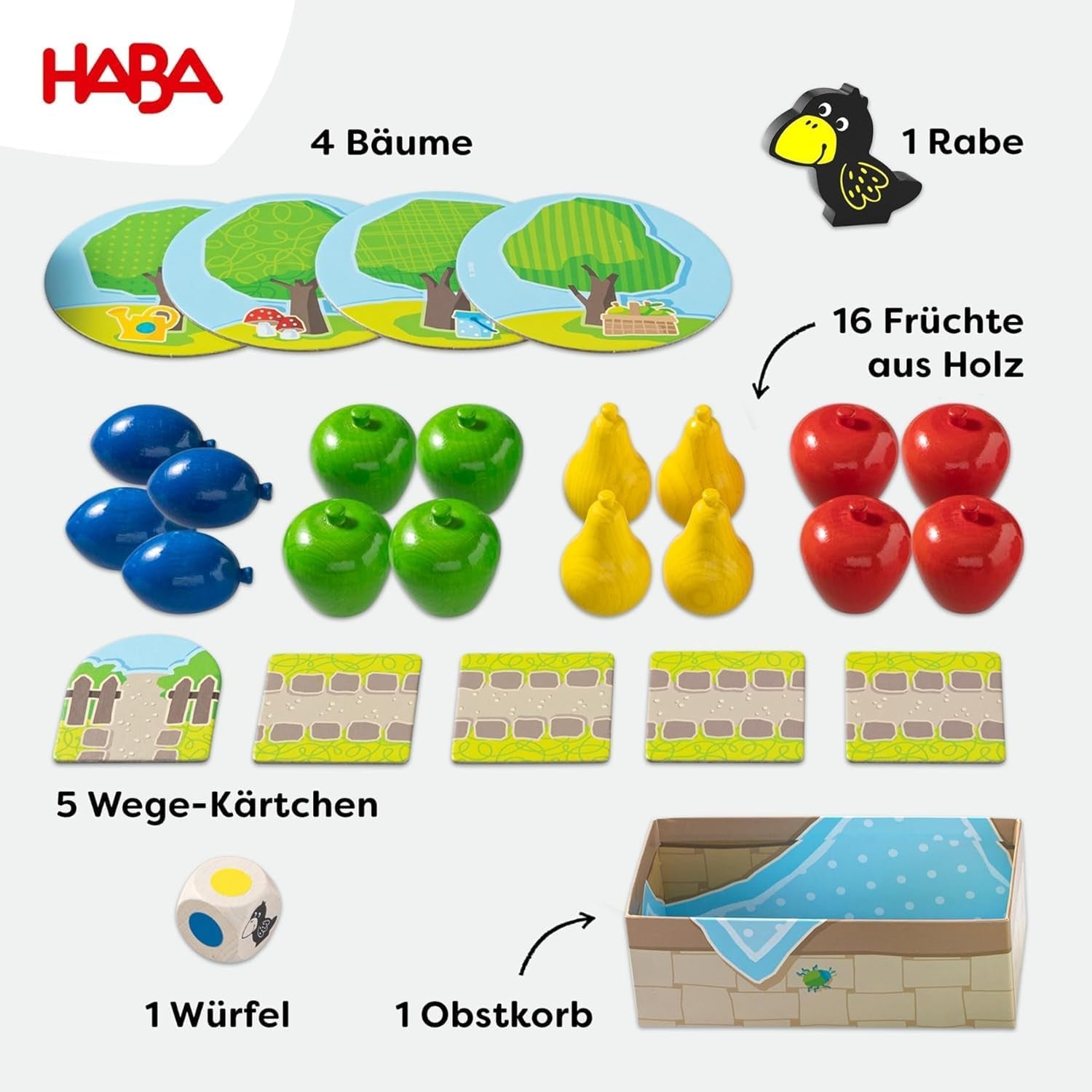HABA First Orchard – Meine ersten Spiele: Brett- und Familienspiel rund um Farben und Formen, klassisches Holzspielzeug für Kleinkinder ab 2 Jahren – 1004655001