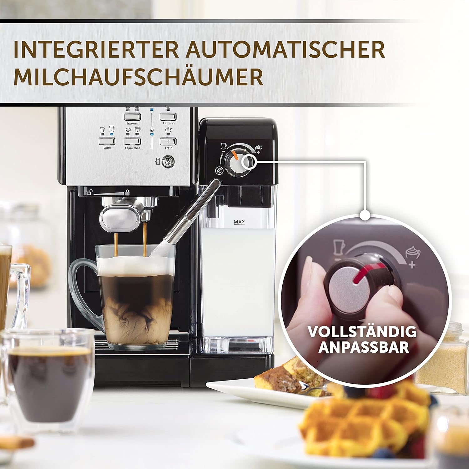 Espresso Breville Prima Latte II | Aparat de latte și cappuccino | Pompă profesională cu 15 bari și spumator de lapte | Argintiu [VCF108X]