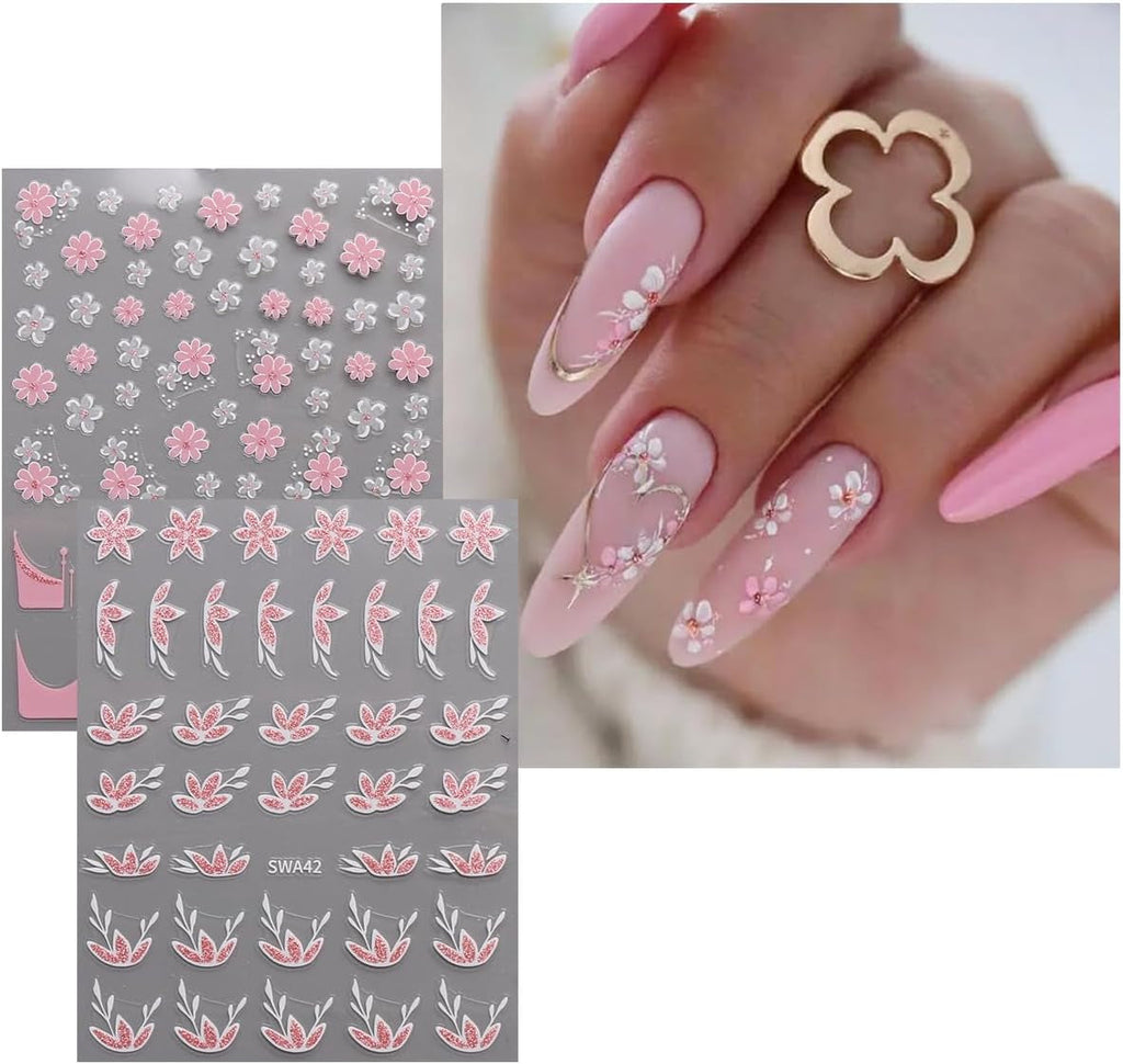 JMEOWIO Nagelsticker Blume 9 Blatt Nail Art Sticker Selbstklebend Nagelaufkleber Frühling Sommer Floral Dekoration Nageldesign Zubehör