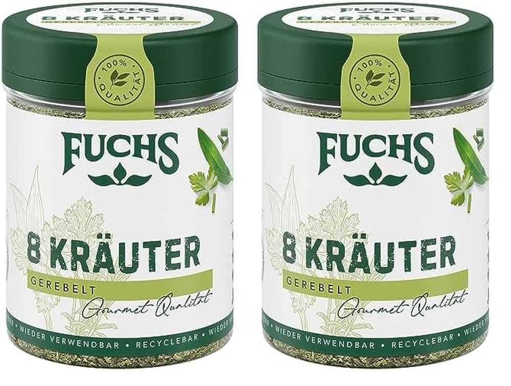 Fuchs Gewürze - 8 Kräuter gerebelt - Kräutermischung für Marinaden, Fischgerichte oder Kräuter-Frischkäse - natürliche Zutaten - 25 g in wiederverwendbarer, recyclebarer Dose