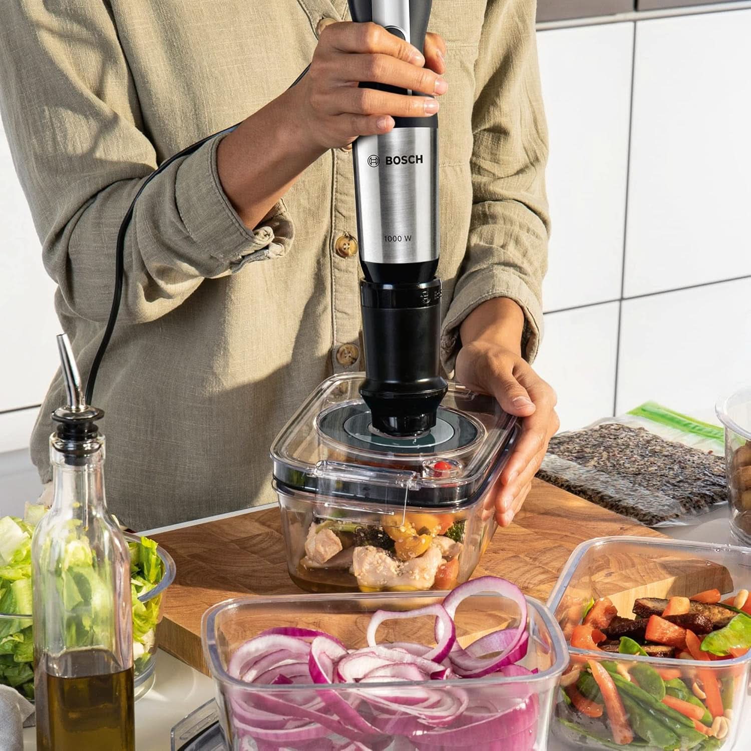 Bosch Ergomixx Style Stabmixer MS6CM61V2, Vakuum-Funktion, Vakuum-Pumpe, Vakuum-Beutel, 4-Klingen-Messer, 12 Stufen, Turbo-Funktion, 1000 W, Schwarz/Anthrazit Mutter und Kind Naty Shop