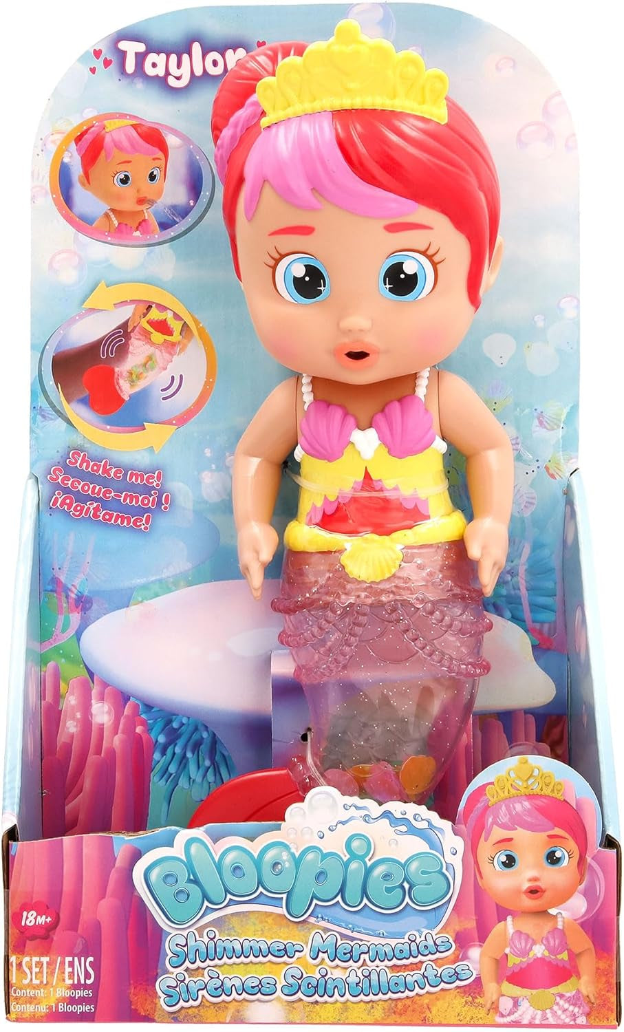 Shimmer Mermaids Taylor – Sammlerstück Bad- und Wasserspielzeug Eine Meerjungfrau, die Wasser spritzt und Blasen Macht! Geschenk Spielzeug für Mädchen und Jungen ab 18 Monaten