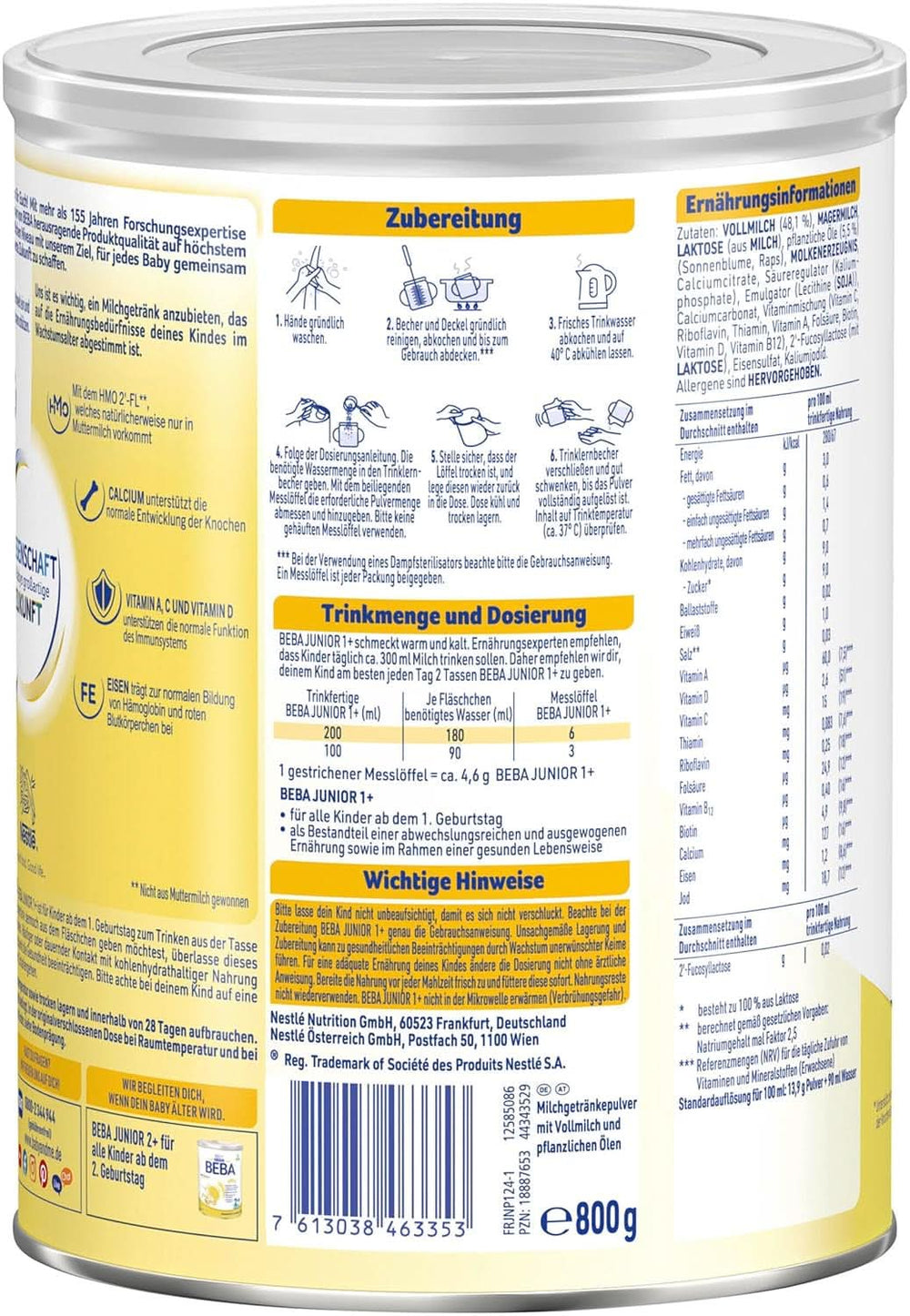 Nestle BEBA JUNIOR 1, Milchnahrung ab 1 Jahr Mutter und Kind Naty Shop