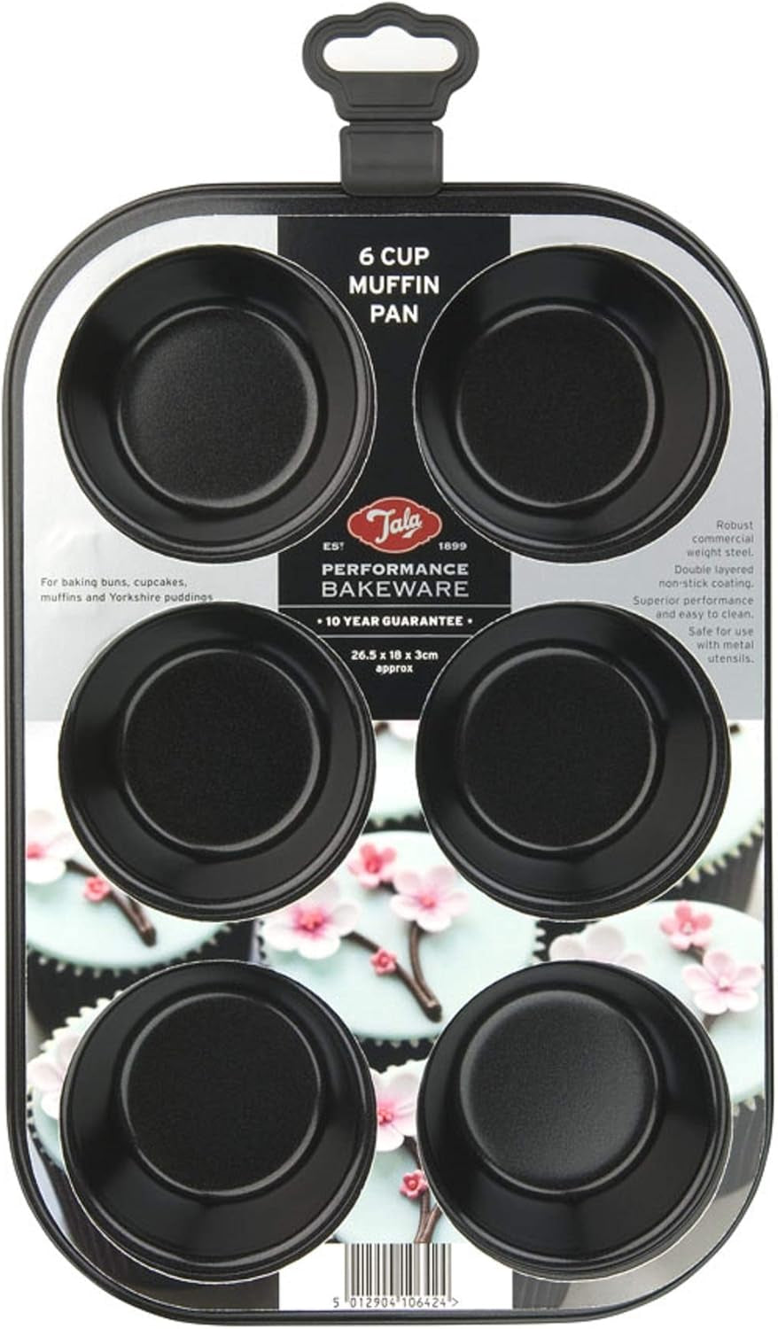 Tala Performance Muffin-Blech, 6 Löcher, Jumbo-Größe, Karbonstahl Von Professioneller Stärke, Mit Antihaftender Eclipse-Beschichtung, Schwarz Formen und Backbleche Naty Shop Form Für 6 Muffins